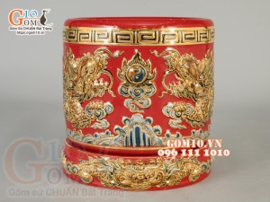 Bộ đồ thờ Như Ý Cát Tường đắp nổi, màu đỏ- vẽ vàng 24k