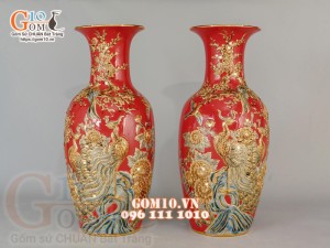 Bộ đồ thờ Như Ý Cát Tường đắp nổi, màu đỏ- vẽ vàng 24k