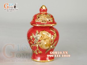 Bộ đồ thờ Như Ý Cát Tường đắp nổi, màu đỏ- vẽ vàng 24k