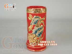 Bộ đồ thờ Như Ý Cát Tường đắp nổi, màu đỏ- vẽ vàng 24k