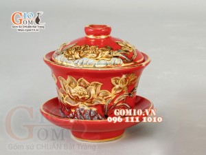 Bộ đồ thờ Như Ý Cát Tường đắp nổi, màu đỏ- vẽ vàng 24k