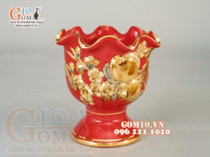 Bộ đồ thờ Như Ý Cát Tường đắp nổi, màu đỏ- vẽ vàng 24k