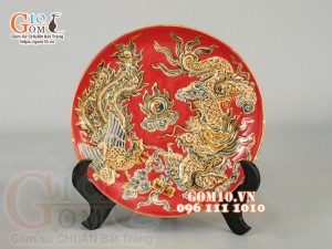 Bộ đồ thờ Như Ý Cát Tường đắp nổi, màu đỏ- vẽ vàng 24k