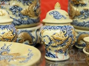 Bộ đồ thờ Như Ý Cát Tường men hoàng tộc đắp nổi Rồng