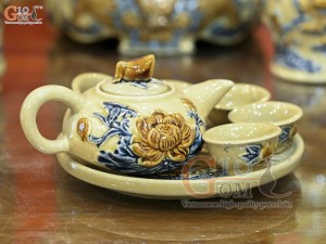 Bộ đồ thờ Như Ý Cát Tường men hoàng tộc đắp nổi Rồng