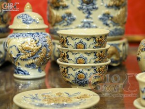 Bộ đồ thờ Như Ý Cát Tường men hoàng tộc đắp nổi Rồng