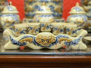 Bộ đồ thờ Như Ý Cát Tường men hoàng tộc đắp nổi Rồng (Ban thờ 1m97-2m17)