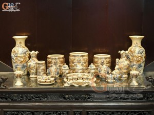 Bộ đồ thờ Như Ý Cát Tường men hoàng tộc đắp nổi Rồng vẽ vàng 24k (Ban thờ 1m75)