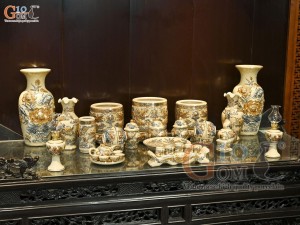 Bộ đồ thờ Như Ý Cát Tường men hoàng tộc đắp nổi Rồng vẽ vàng 24k (Ban thờ 1m75)