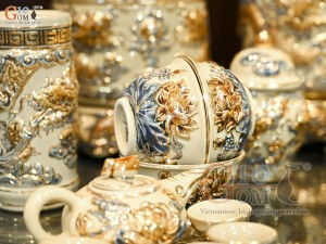 Bộ đồ thờ Như Ý Cát Tường men hoàng tộc đắp nổi Rồng vẽ vàng 24k (Ban thờ 1m75)