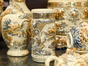 Bộ đồ thờ Như Ý Cát Tường men hoàng tộc đắp nổi Rồng vẽ vàng 24k (Ban thờ 1m75)