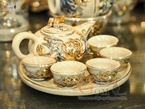 Bộ đồ thờ Như Ý Cát Tường men hoàng tộc đắp nổi Rồng vẽ vàng 24k (Ban thờ 1m75)