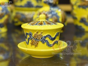 Bộ đồ thờ Như Ý Cát Tường men màu đắp nổi Rồng nền vàng (Ban thờ 1m75)