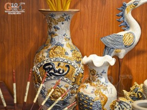 Bộ đồ thờ Như Ý Cát Tường men rạn đắp nổi Rồng cao cấp - 02