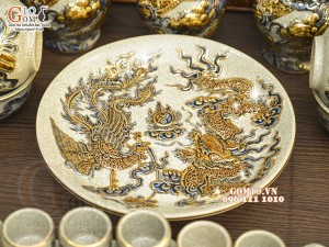 Bộ đồ thờ Như Ý Cát Tường men rạn đắp nổi Rồng vẽ vàng 24k - 01