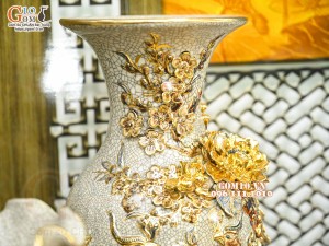 Bộ đồ thờ Như Ý Cát Tường men rạn đắp nổi Rồng vẽ vàng 24k - 01