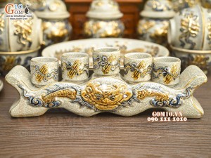 Bộ đồ thờ Như Ý Cát Tường men rạn đắp nổi Rồng vẽ vàng 24k - 01