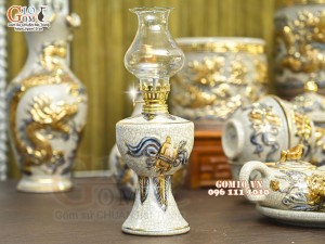 Bộ đồ thờ Như Ý Cát Tường men rạn đắp nổi Rồng vẽ vàng 24k - 02