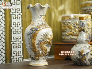 Bộ đồ thờ Như Ý Cát Tường men rạn đắp nổi Rồng vẽ vàng 24k - 02