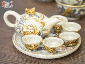 Bộ đồ thờ Như Ý Cát Tường men rạn đắp nổi Rồng vẽ vàng 24k - 02