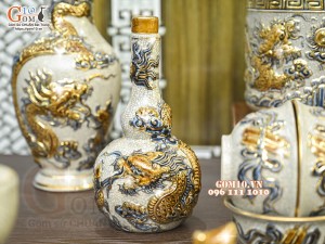 Bộ đồ thờ Như Ý Cát Tường men rạn đắp nổi Rồng vẽ vàng 24k - 02