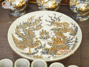 Bộ đồ thờ Như Ý Cát Tường men rạn đắp nổi Rồng vẽ vàng 24k - 02