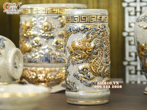 Bộ đồ thờ Như Ý Cát Tường men rạn đắp nổi Rồng vẽ vàng 24k - 03