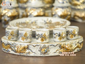 Bộ đồ thờ Như Ý Cát Tường men rạn đắp nổi Rồng vẽ vàng 24k - 03