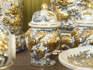 Bộ đồ thờ Như Ý Cát Tường men rạn đắp nổi Rồng vẽ vàng 24k - 03