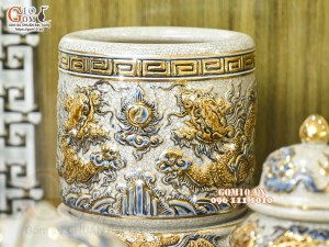Bộ đồ thờ Như Ý Cát Tường men rạn đắp nổi Rồng vẽ vàng 24k - 03