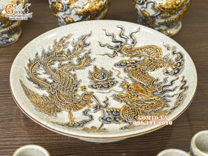 Bộ đồ thờ Như Ý Cát Tường men rạn đắp nổi Rồng vẽ vàng 24k - 03