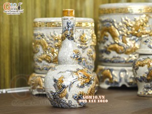 Bộ đồ thờ Như Ý Cát Tường men rạn đắp nổi Rồng vẽ vàng 24k - 03