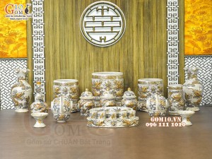 Bộ đồ thờ Như Ý Cát Tường men rạn đắp nổi Rồng vẽ vàng 24k - 03