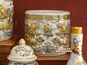 Bộ đồ thờ Như Ý Cát Tường men rạn đắp nổi Rồng vẽ vàng 24k - 04