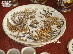 Bộ đồ thờ Như Ý Cát Tường men rạn đắp nổi Rồng vẽ vàng 24k - 04