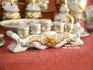 Bộ đồ thờ Như Ý Cát Tường men rạn đắp nổi Rồng vẽ vàng 24k - 04