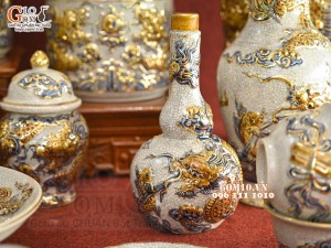 Bộ đồ thờ Như Ý Cát Tường men rạn đắp nổi Rồng vẽ vàng 24k - 04