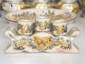 Bộ đồ thờ Như Ý Cát Tường men rạn đắp nổi Rồng vẽ vàng 24k - 05