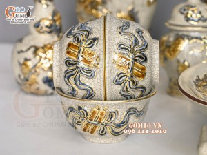 Bộ đồ thờ Như Ý Cát Tường men rạn đắp nổi Rồng vẽ vàng 24k - 05