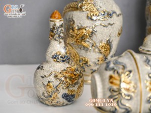 Bộ đồ thờ Như Ý Cát Tường men rạn đắp nổi Rồng vẽ vàng 24k - 05