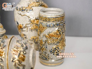 Bộ đồ thờ Như Ý Cát Tường men rạn đắp nổi Rồng vẽ vàng 24k - 05