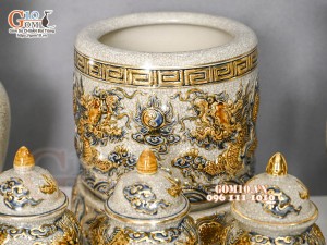Bộ đồ thờ Như Ý Cát Tường men rạn đắp nổi Rồng vẽ vàng 24k - 05