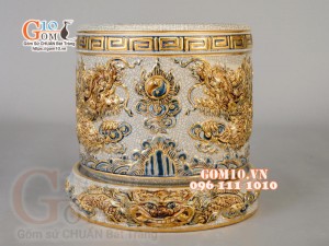 Bộ đồ thờ Như Ý Cát Tường men rạn đắp nổi, vẽ vàng 24k