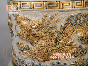 Bộ đồ thờ Như Ý Cát Tường men rạn đắp nổi, vẽ vàng 24k