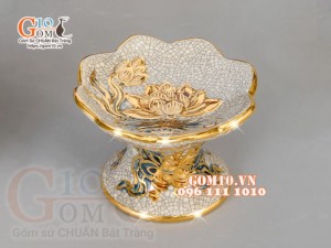 Bộ đồ thờ Như Ý Cát Tường men rạn đắp nổi, vẽ vàng 24k