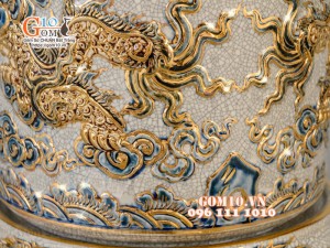 Bộ đồ thờ Như Ý Cát Tường men rạn đắp nổi, vẽ vàng 24k