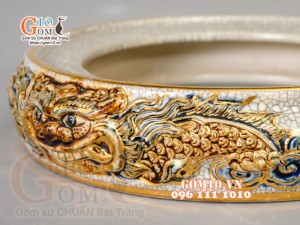 Bộ đồ thờ Như Ý Cát Tường men rạn đắp nổi, vẽ vàng 24k