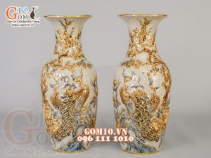 Bộ đồ thờ Như Ý Cát Tường men rạn đắp nổi, vẽ vàng 24k