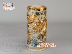 Bộ đồ thờ Như Ý Cát Tường men rạn đắp nổi, vẽ vàng 24k