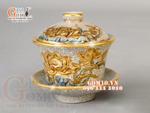 Bộ đồ thờ Như Ý Cát Tường men rạn đắp nổi, vẽ vàng 24k